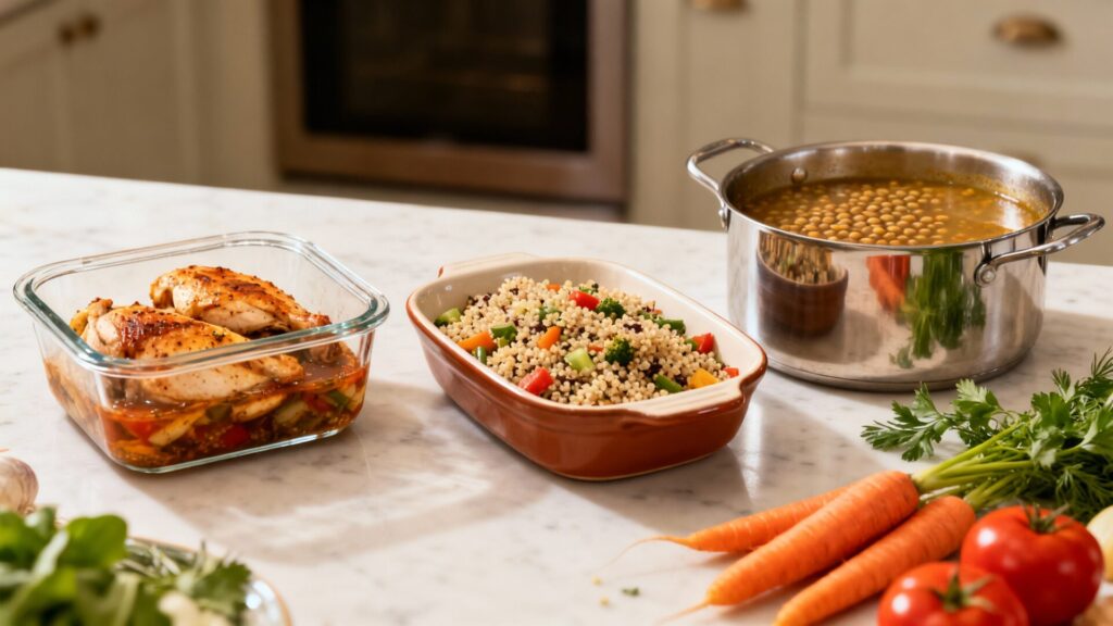 Batch cooking en 60 minutes : 3 types de menus pour la semaine sans aucun texte