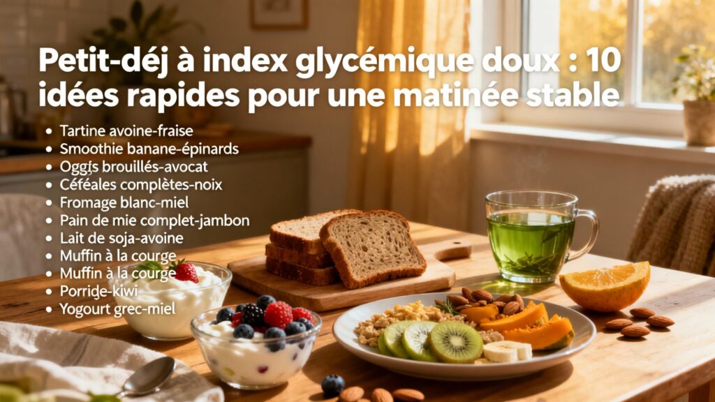 Petit-déj à index glycémique doux : 10 idées rapides pour une matinée stable avec texte