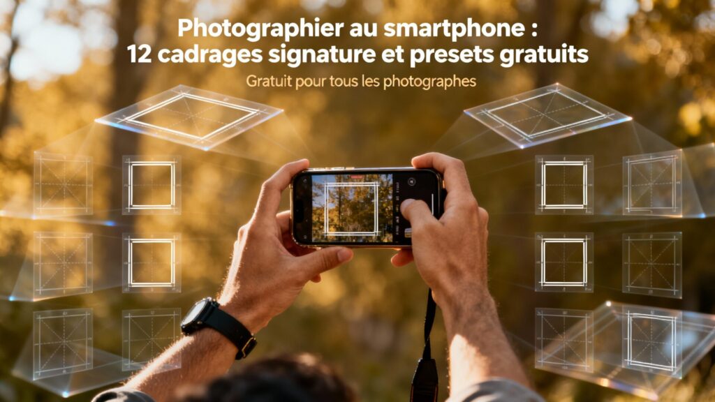 Photographer au smartphone : 12 cadrages signature et presets gratuits avec texte