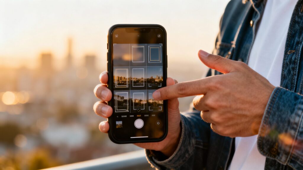 Photographer au smartphone : 12 cadrages signature et presets gratuits sans aucun texte