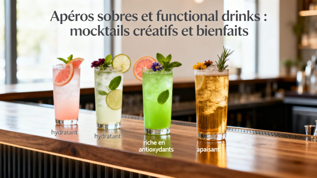 Apéros sobres et boissons fonctionnelles : mocktails créatifs et bienfaits avec texte