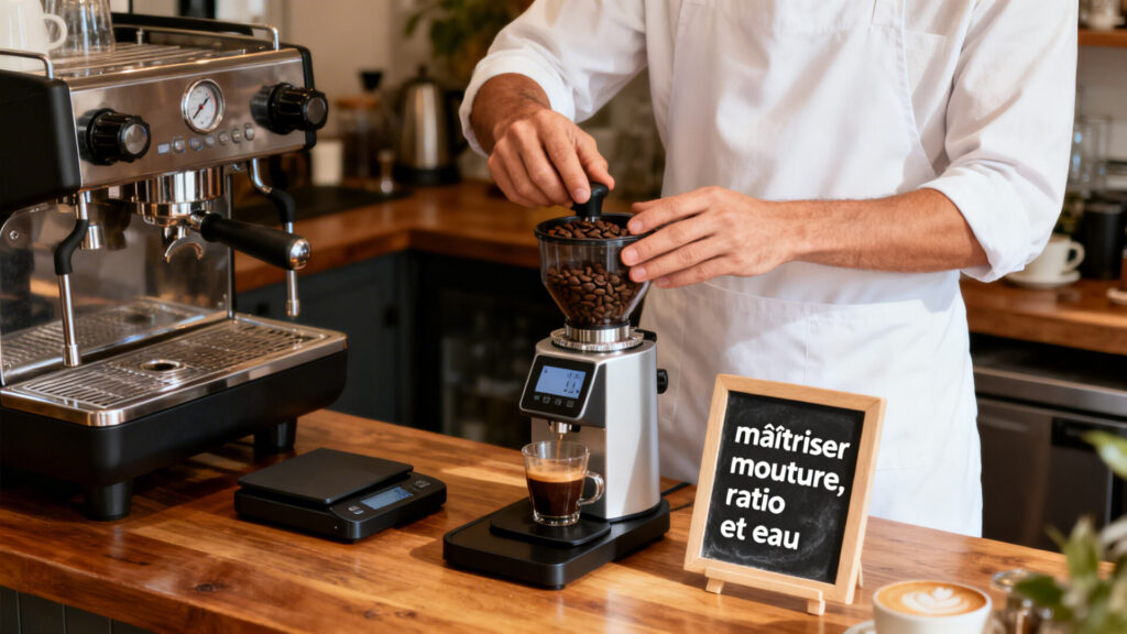 Cafés maison niveau barista : maîtriser la mouture, le ratio et l'eau avec texte