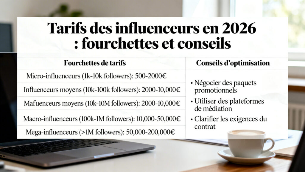 Tarifs des influenceurs en 2026 : fourchettes et conseils avec texte