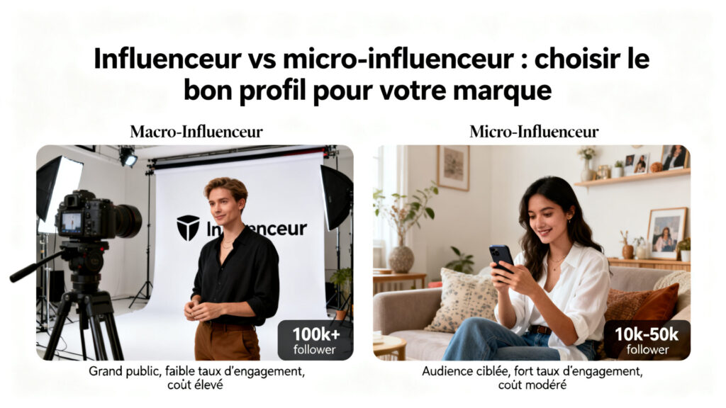 Influenceur vs micro-influenceur : choisir le bon profil pour votre marque avec texte