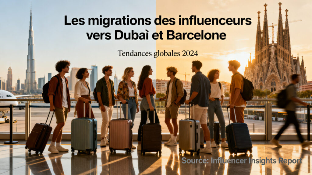 Les migrations des influenceurs vers dubaï et barcelone avec texte