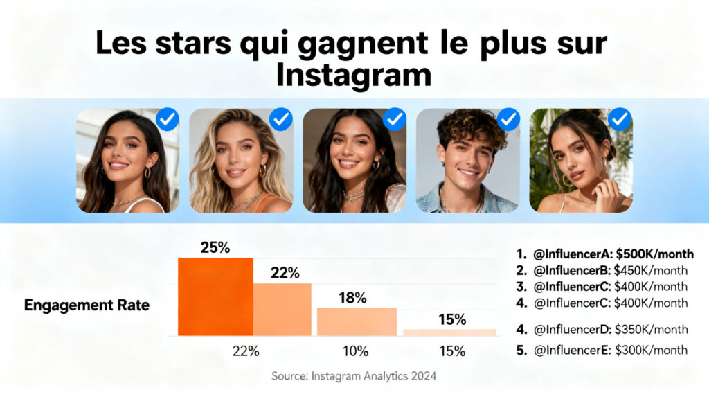 Les stars qui gagnent le plus sur Instagram avec texte