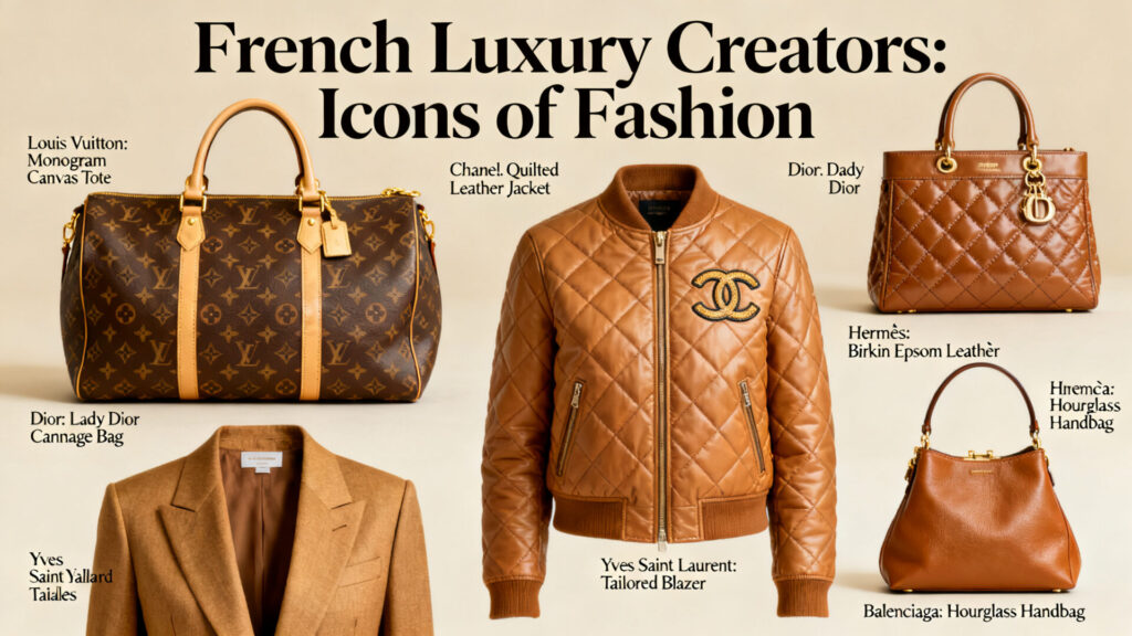 Les créateurs français célèbres pour leurs sacs et vêtements de luxe avec texte