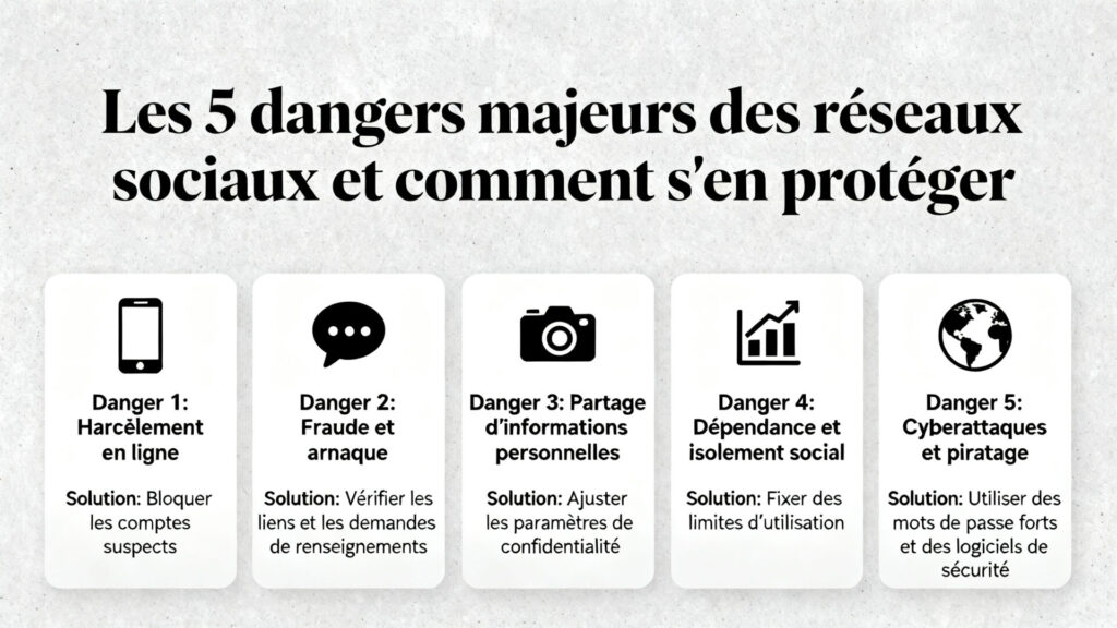 Les 5 dangers majeurs des réseaux sociaux et comment s'en protéger avec texte